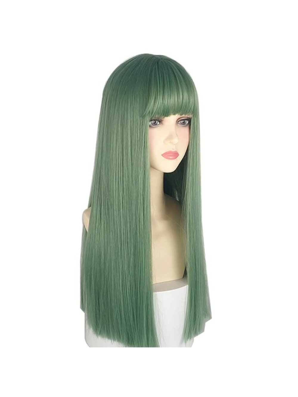 Women's Malachite Green Heat Resistant Synthetic Fiber Long Straight Wigs Bangs